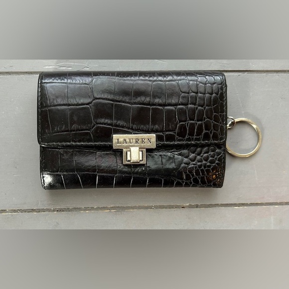 Vintage Ralph Lauren Black Croc Wallet Coin Purse Silver Clasp Key Ring - Picture 2 of 6